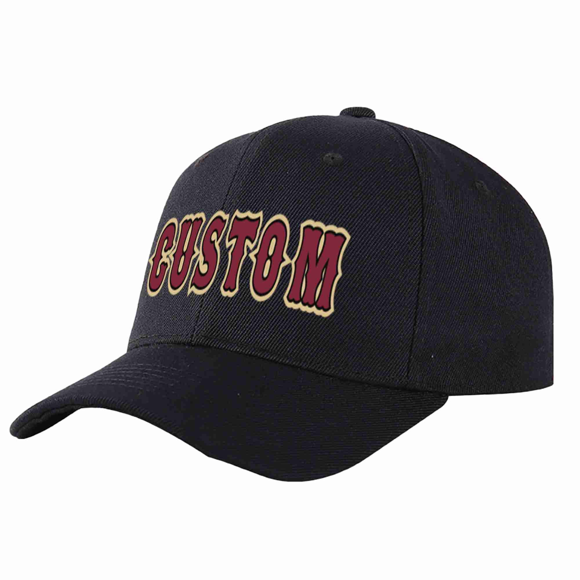 Casquette de baseball de sport incurvée noire cramoisi-noir personnalisée pour hommes/femmes/jeunes