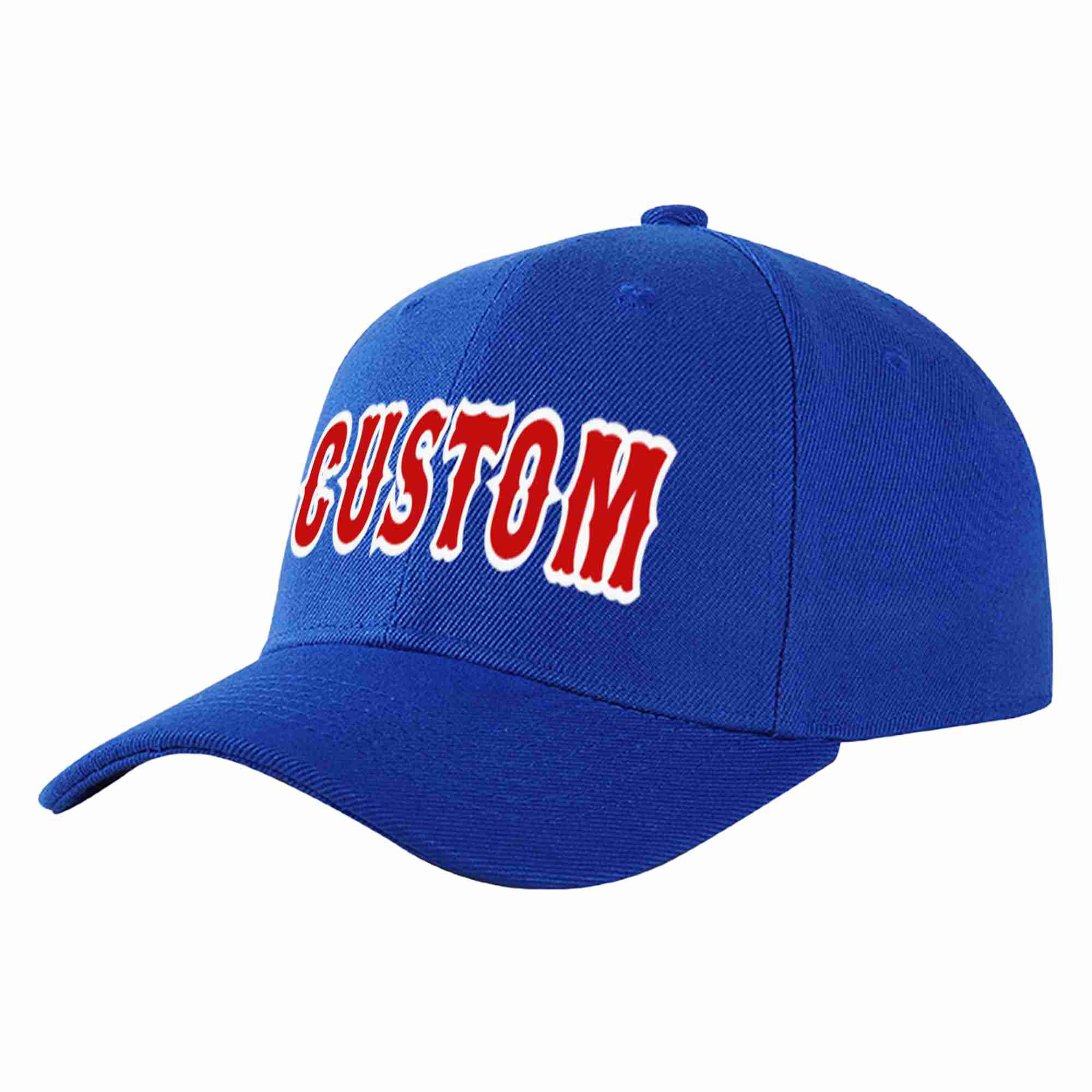 Conception personnalisée de casquette de baseball de sport incurvée rouge-blanc royal pour hommes/femmes/jeunes