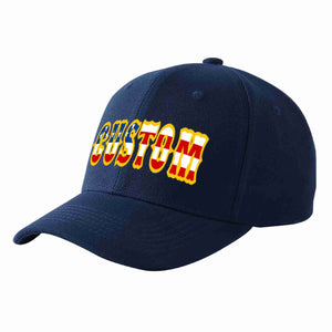 Custom Navy Vintage USA Flag-Gold Curved Eaves Sport Baseball Cap Design for Men/Women/Youth