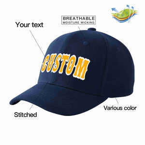 Conception personnalisée de casquette de baseball de sport incurvée jaune-blanc marine pour hommes/femmes/jeunes