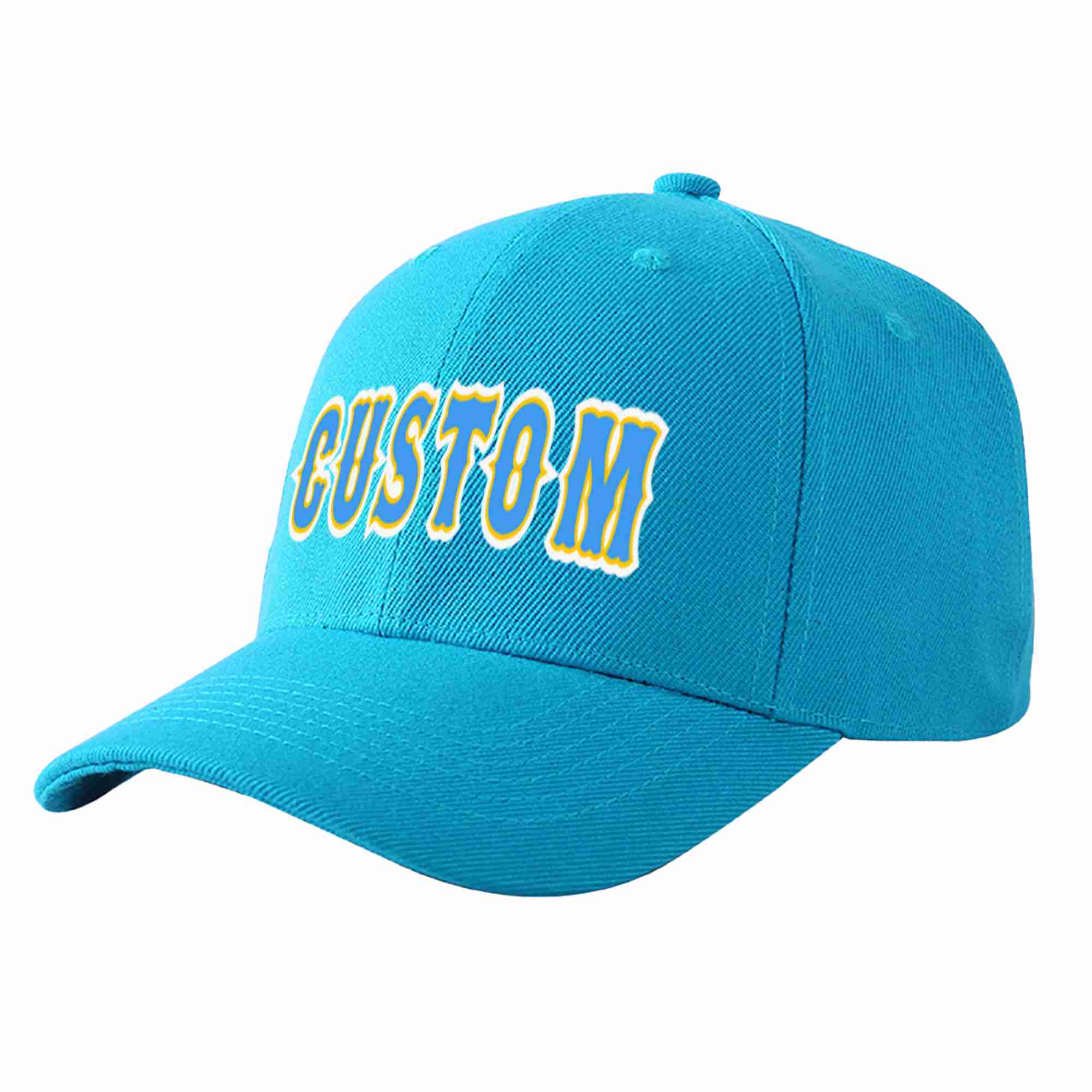 Casquette de baseball de sport à Eaves incurvée bleu-or Aqua Powder personnalisée pour hommes/femmes/jeunes