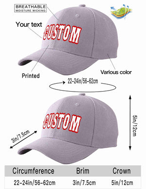 Conception personnalisée de casquette de baseball de sport incurvée gris blanc-rouge pour hommes/femmes/jeunes