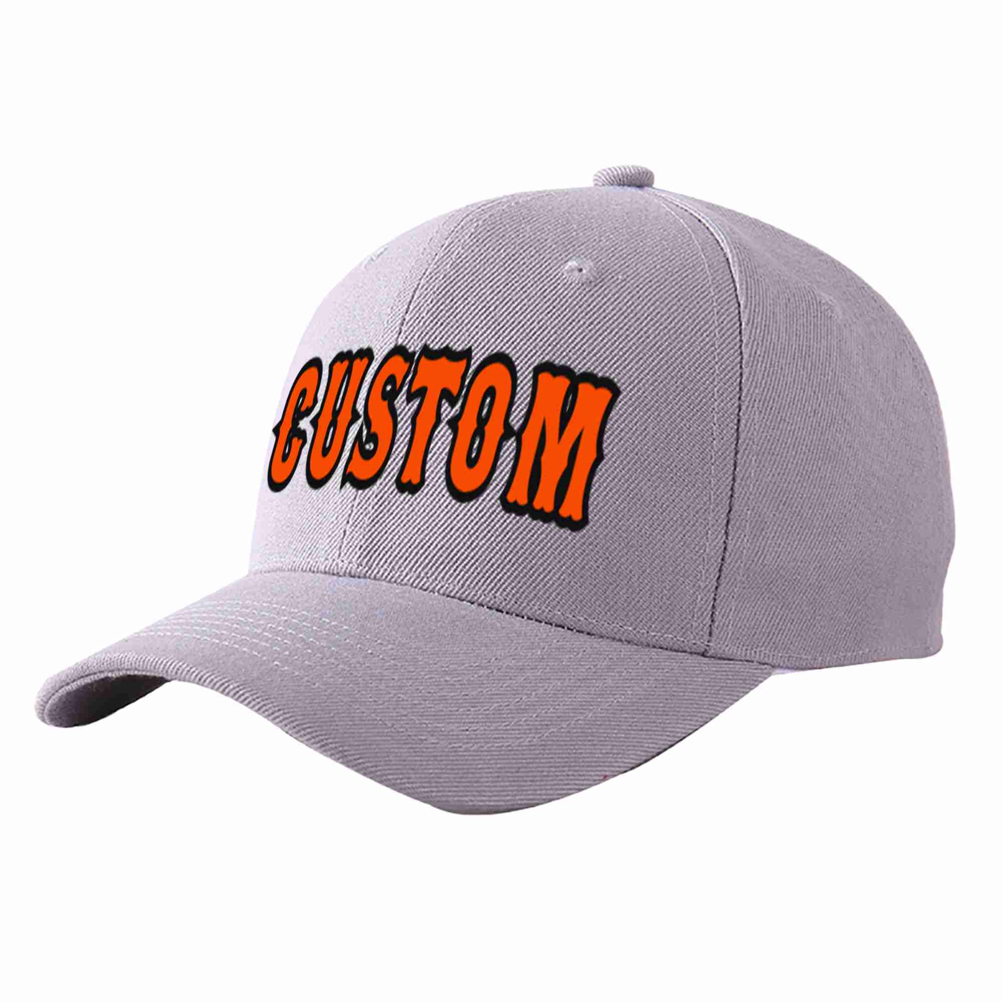 Conception personnalisée de casquette de baseball de sport incurvée gris orange-noir pour hommes/femmes/jeunes