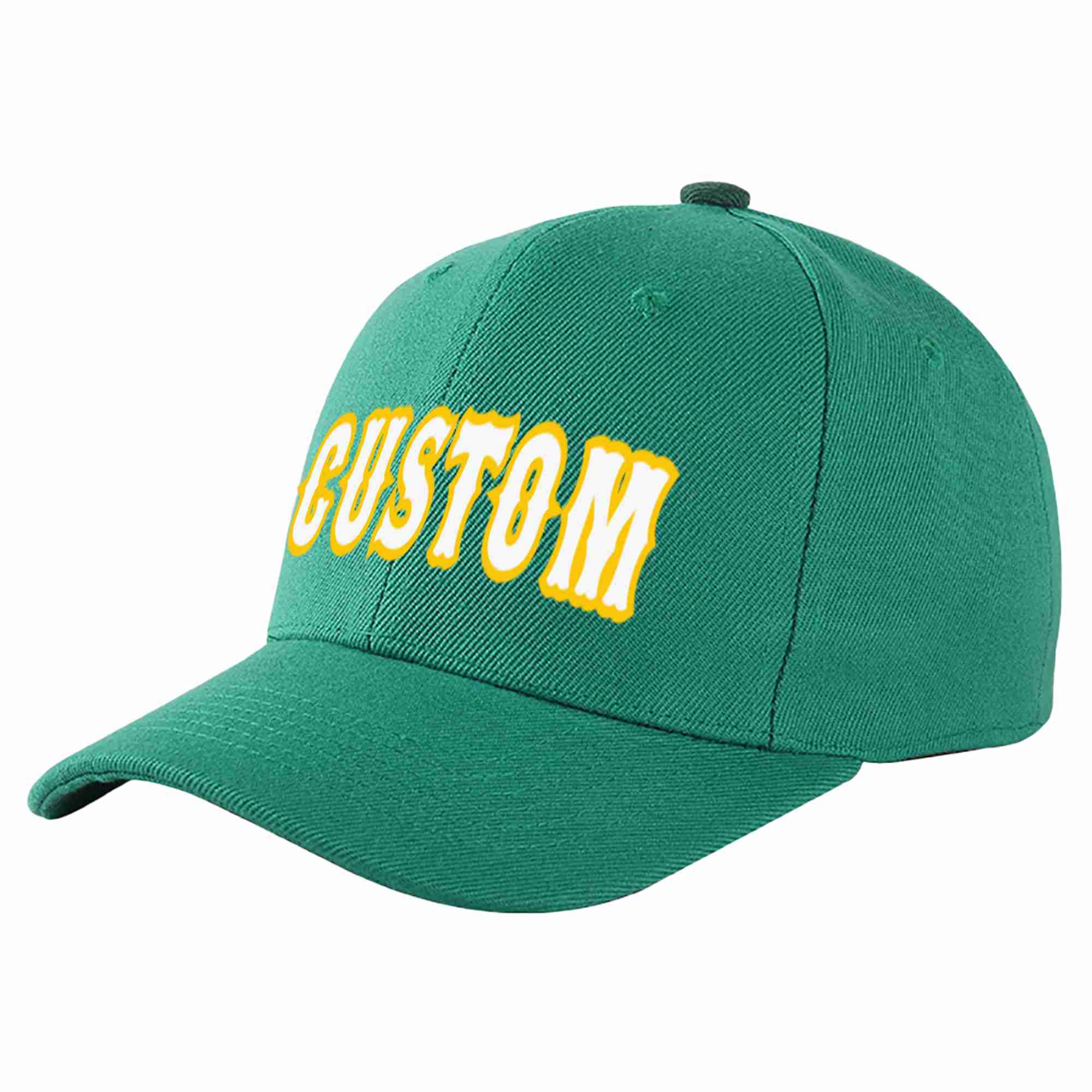 Conception personnalisée de casquette de baseball de sport incurvée vert clair blanc-or pour hommes/femmes/jeunes