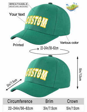 Custom Light Green White-Gold Curved Eaves Sport Baseball Cap Design for Men/Women/Youth