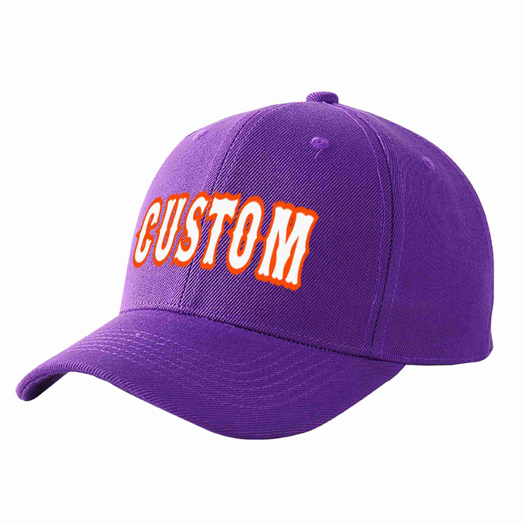 Conception personnalisée de casquette de baseball de sport incurvée violet blanc-orange pour hommes/femmes/jeunes