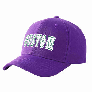 Custom Purple White-Kelly Green Curved Eaves Sport Baseball Cap Design for Men/Women/Youth