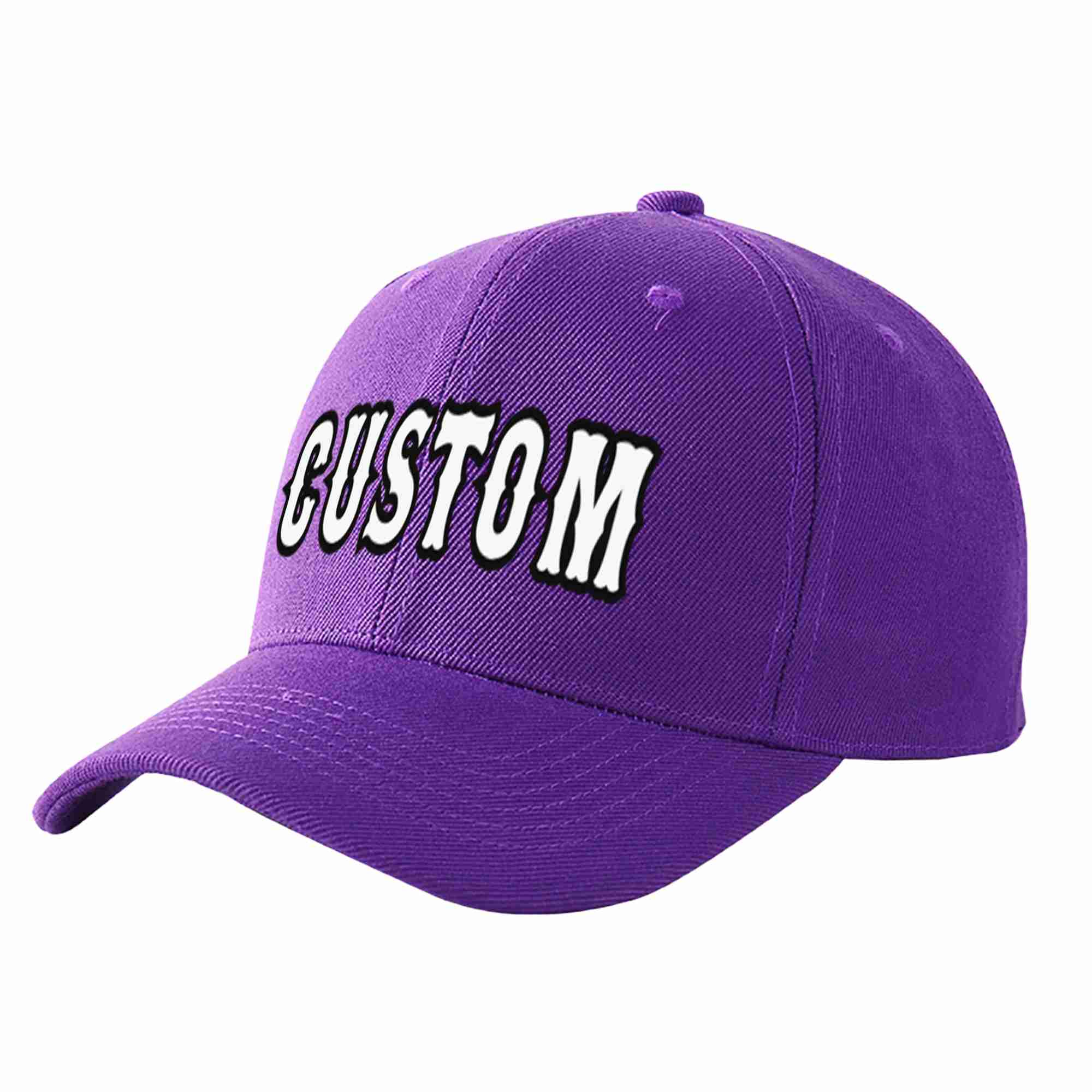 Conception personnalisée de casquette de baseball de sport incurvée violet blanc-noir pour hommes/femmes/jeunes