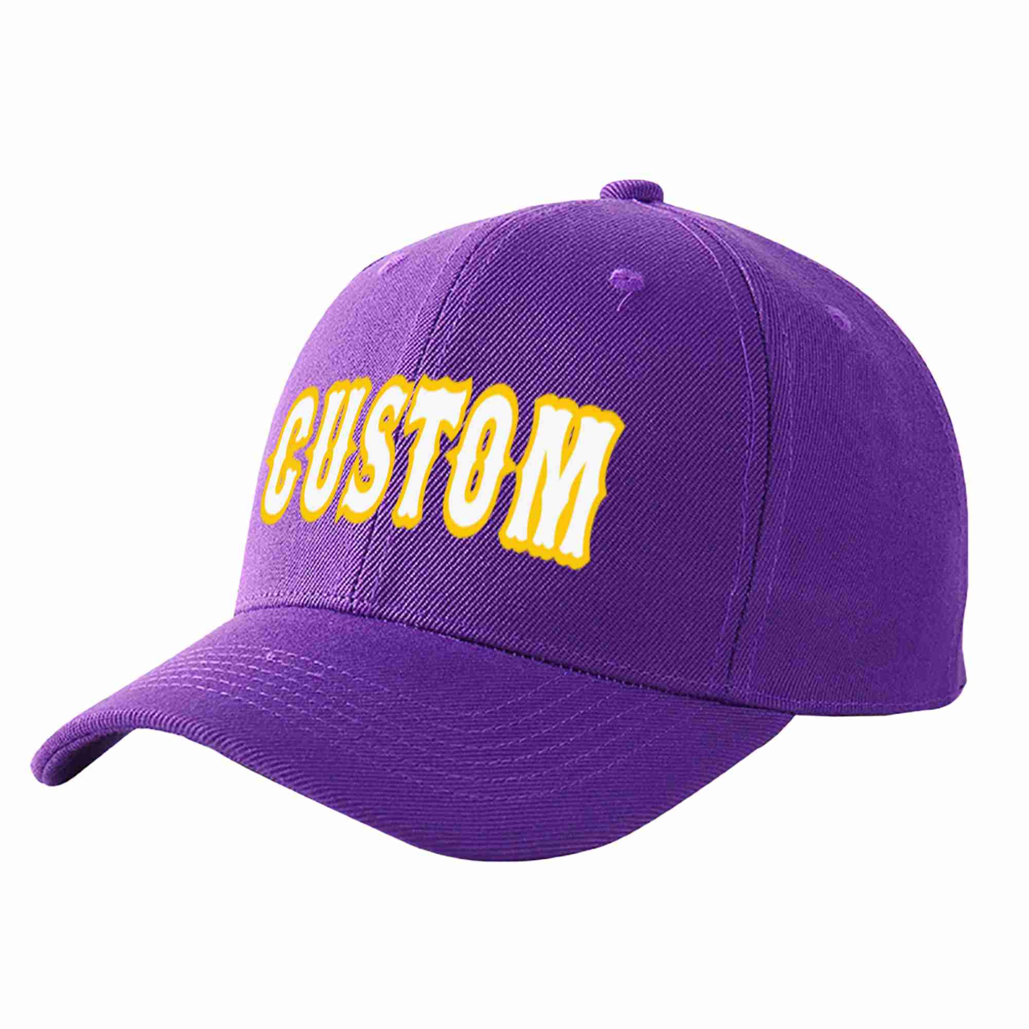 Conception personnalisée de casquette de baseball de sport incurvée Eaves violet blanc-or pour hommes/femmes/jeunes