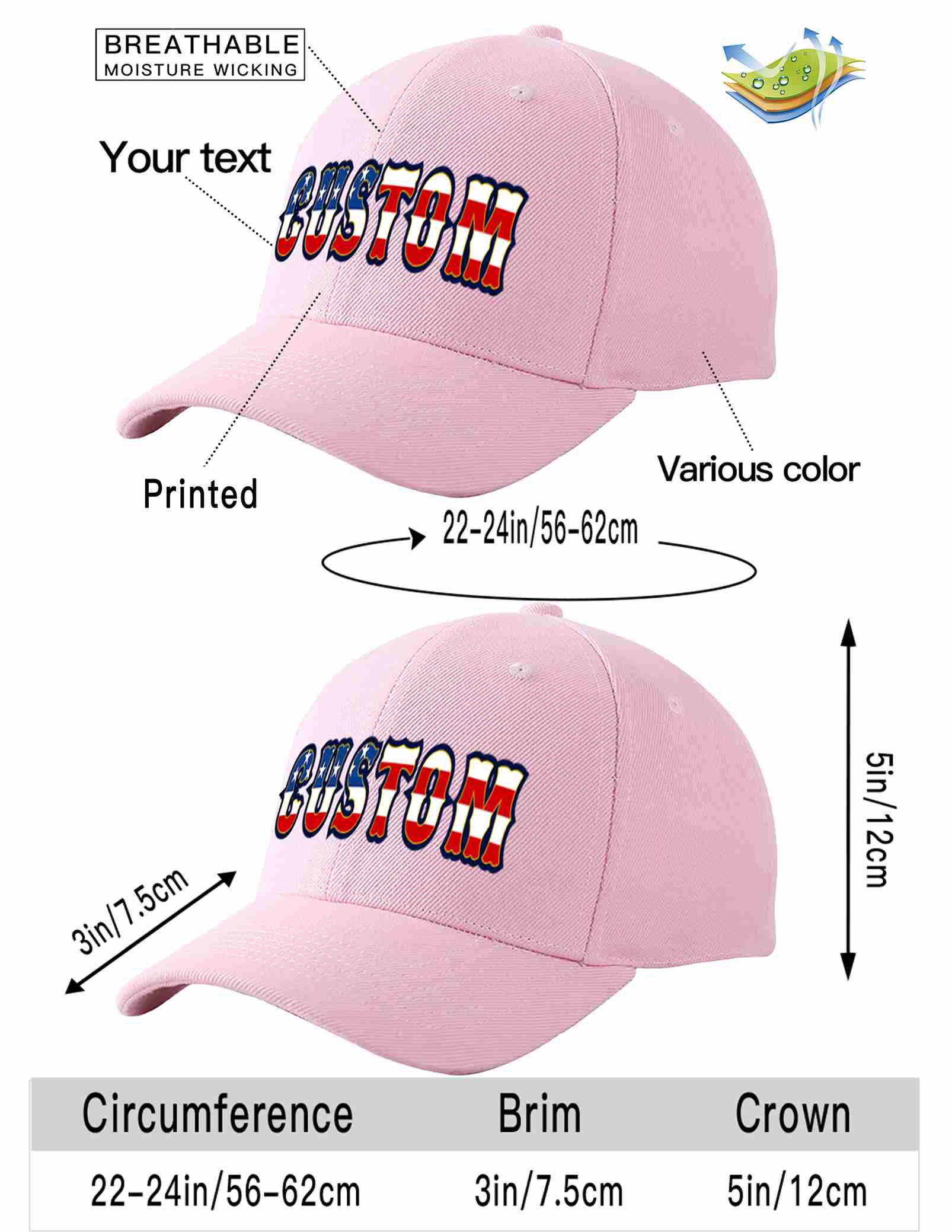 Custom Pink Vintage USA Flag-Gold Curved Eaves Sport Baseball Cap Design for Men/Women/Youth