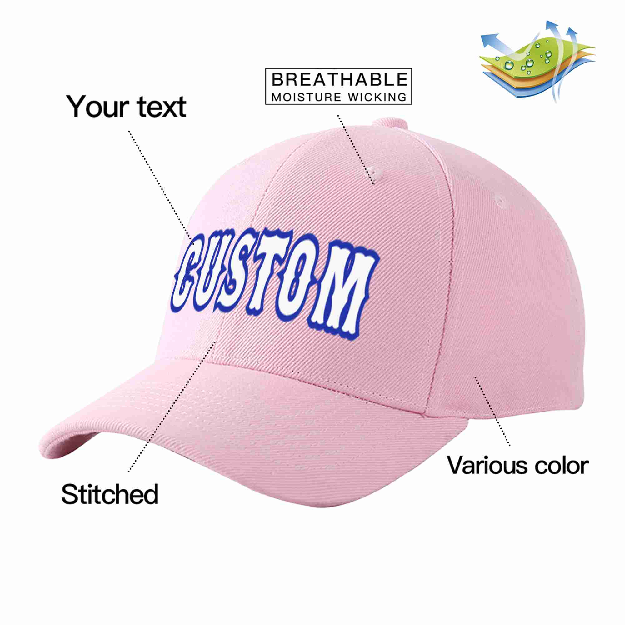 Custom Pink White-Royal Curved Eaves Sport Baseball Cap Design for Men/Women/Youth