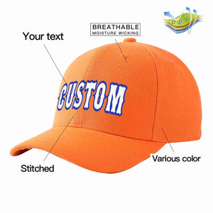 Conception personnalisée de casquette de baseball de sport incurvée orange blanc-royal pour hommes/femmes/jeunes