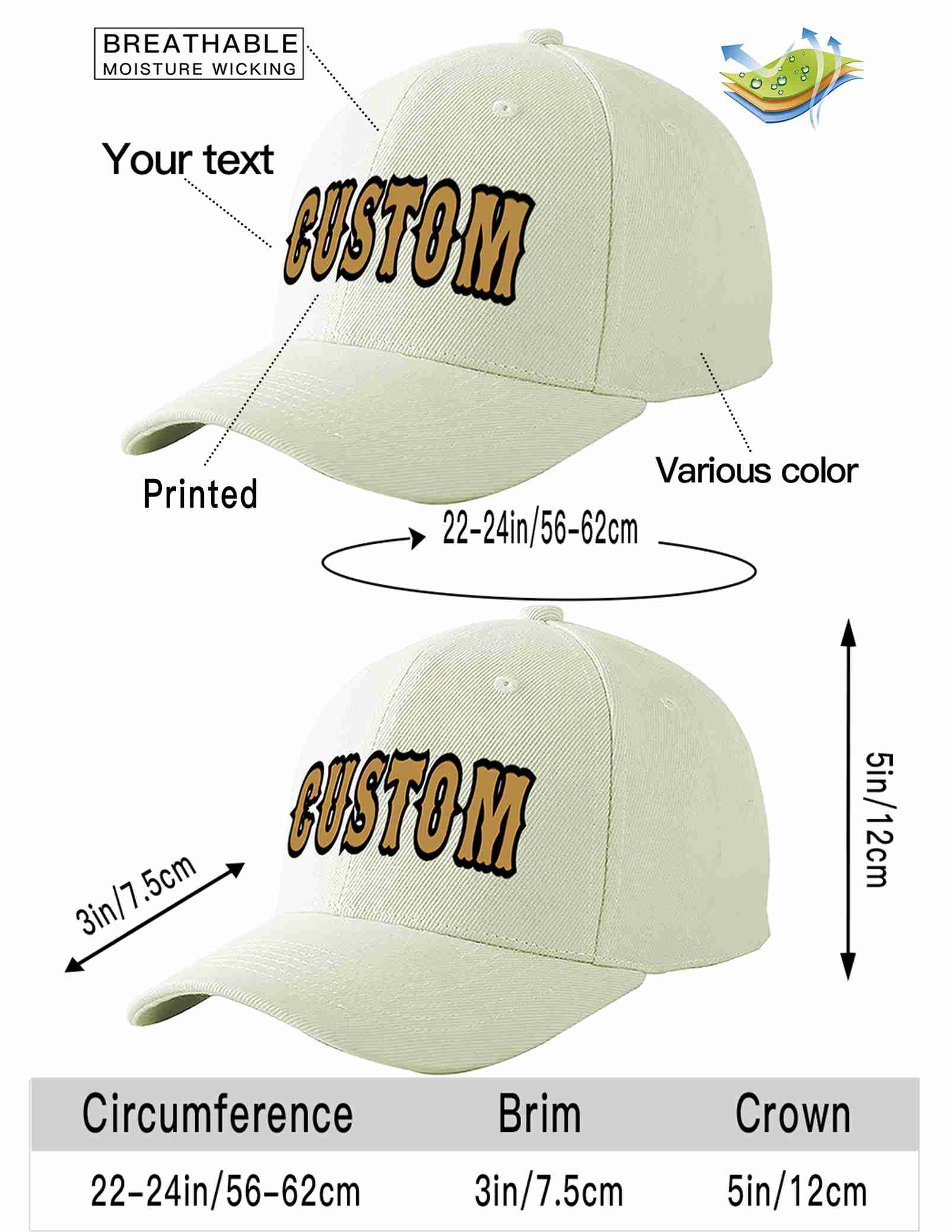 Custom Cream Old Gold-Black Curved Eaves Sport Baseball Cap Design for Men/Women/Youth