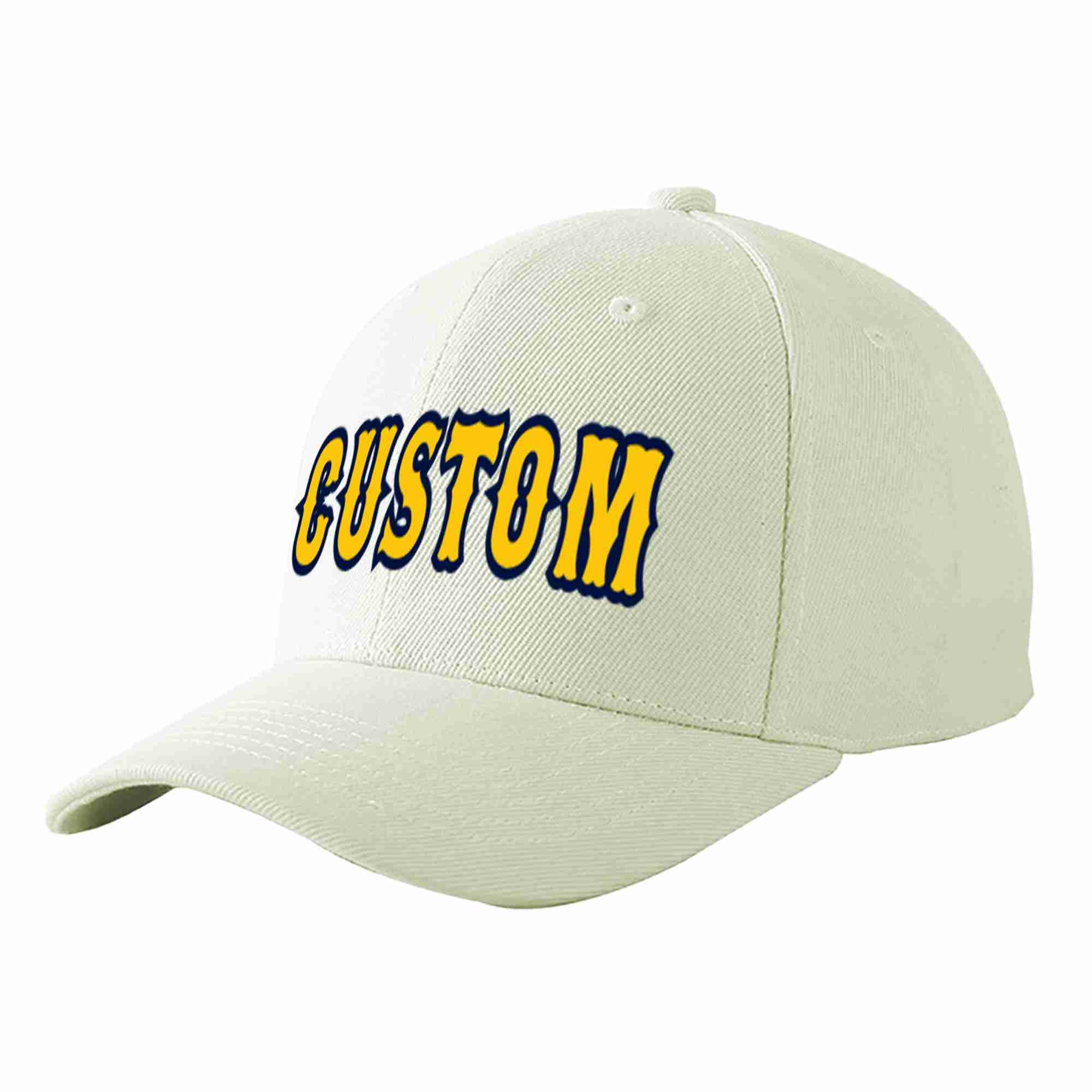 Custom Cream Gold-Navy Curved Eaves Sport Baseball Cap Design for Men/Women/Youth