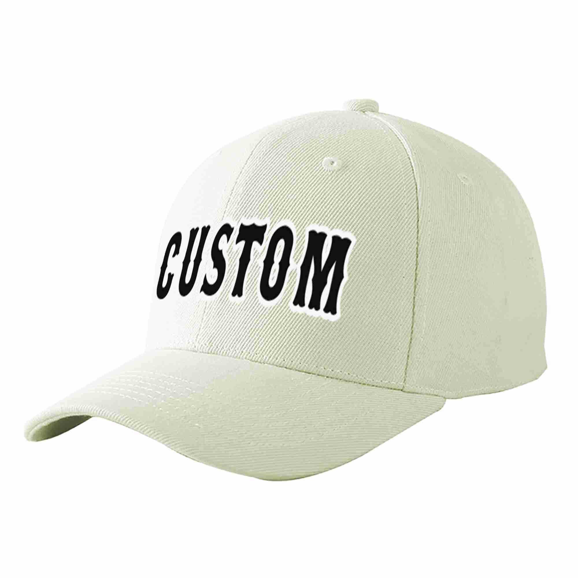 Custom Cream Black-White Curved Eaves Sport Baseball Cap Design for Men/Women/Youth