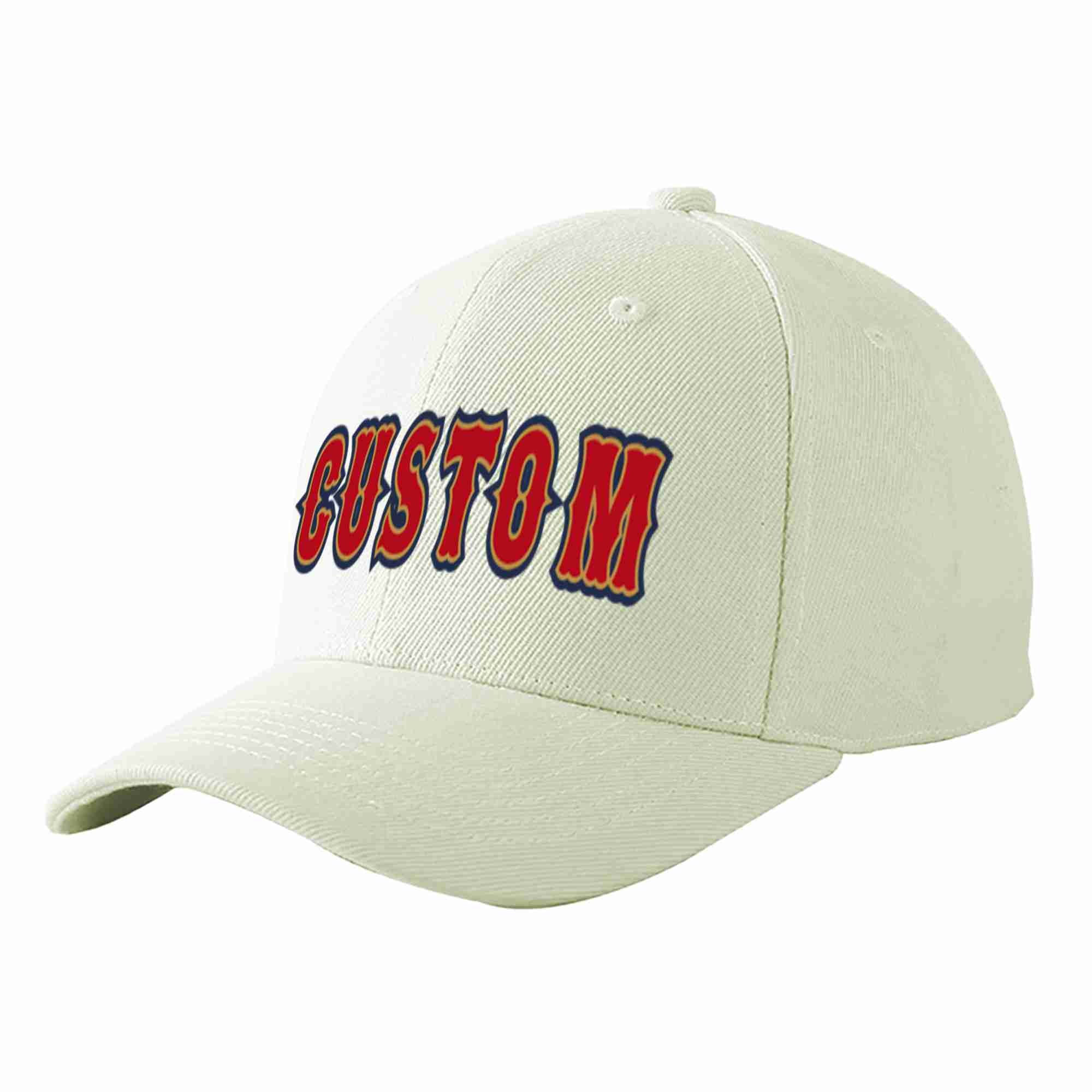 Conception personnalisée de casquette de baseball de sport à avant-toit incurvé rouge-vieil or crème pour hommes/femmes/jeunes