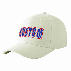 Conception personnalisée de casquette de baseball de sport incurvée blanc royal-blanc crème pour hommes/femmes/jeunes