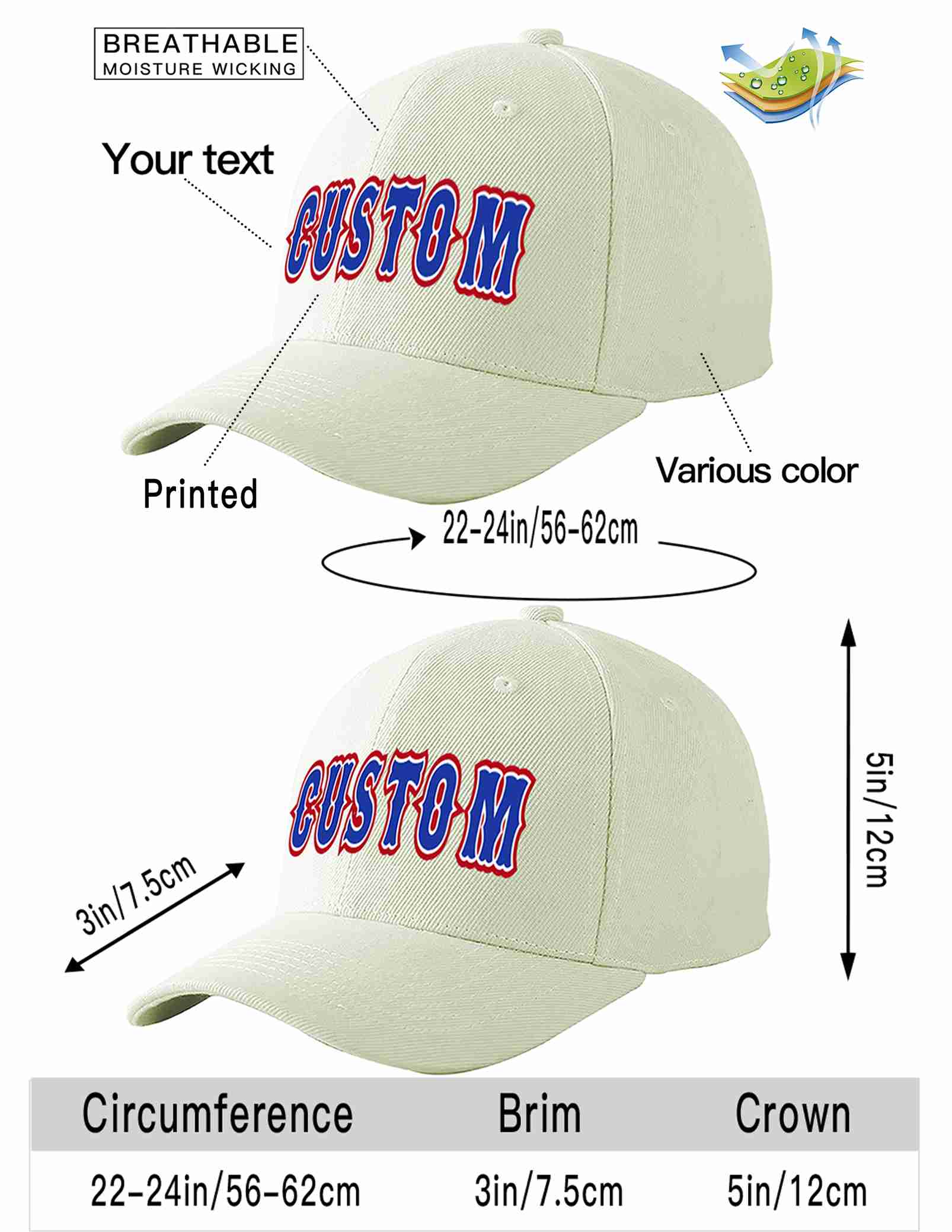 Custom Cream Royal-White Curved Eaves Sport Baseball Cap Design for Men/Women/Youth