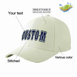 Custom Cream Navy-White Curved Eaves Sport Baseball Cap Design for Men/Women/Youth