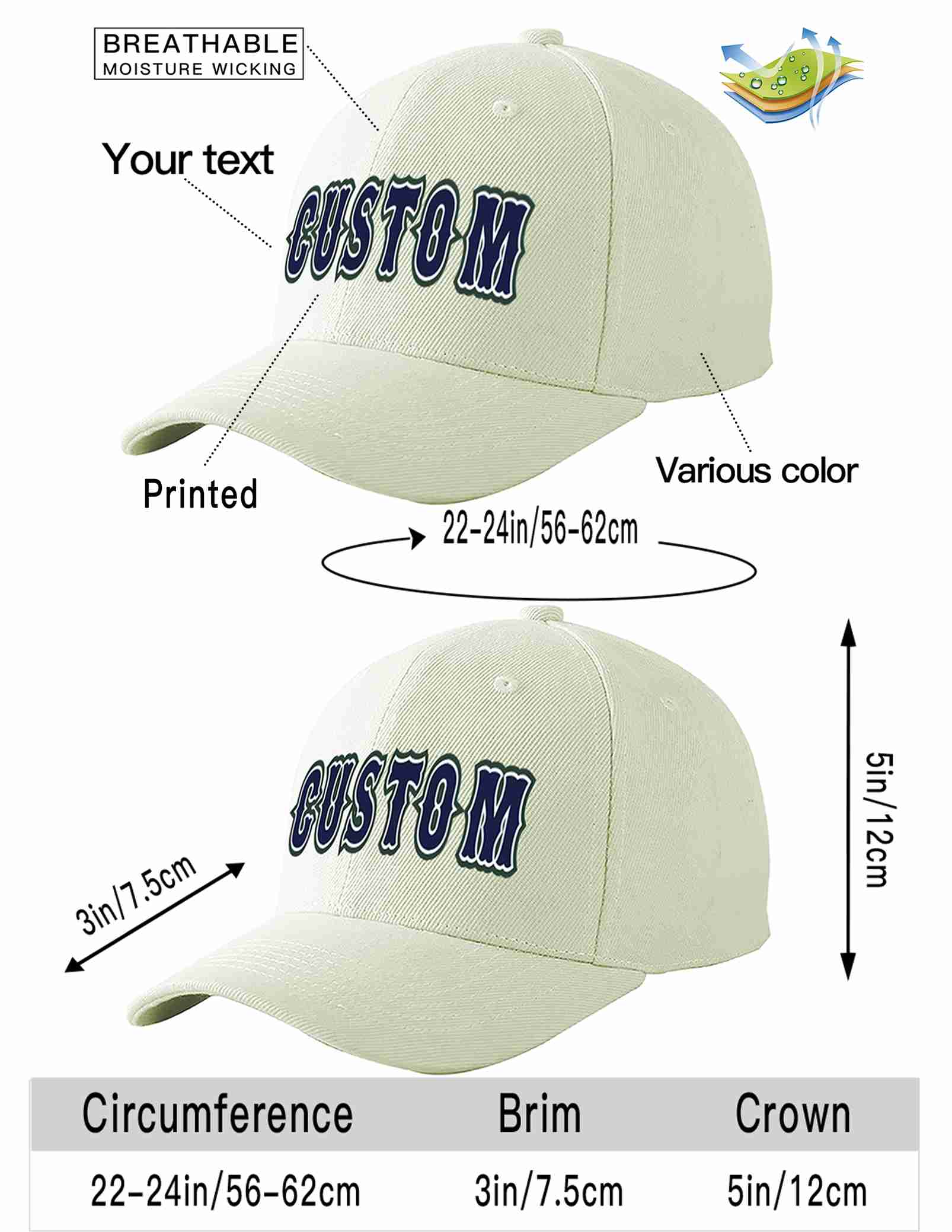 Custom Cream Navy-White Curved Eaves Sport Baseball Cap Design for Men/Women/Youth