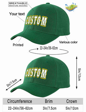 Custom Green White-Kelly Green Curved Eaves Sport Baseball Cap Design for Men/Women/Youth