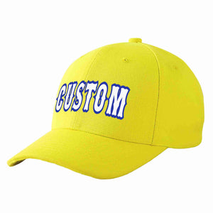 Conception personnalisée de casquette de baseball de sport courbée jaune blanc-royal pour hommes/femmes/jeunes