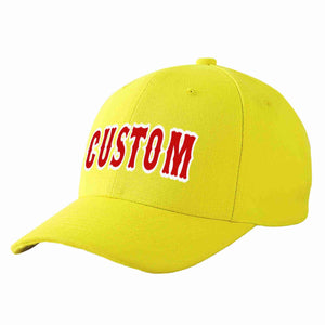 Conception personnalisée de casquette de baseball de sport incurvée jaune rouge-blanc pour hommes/femmes/jeunes