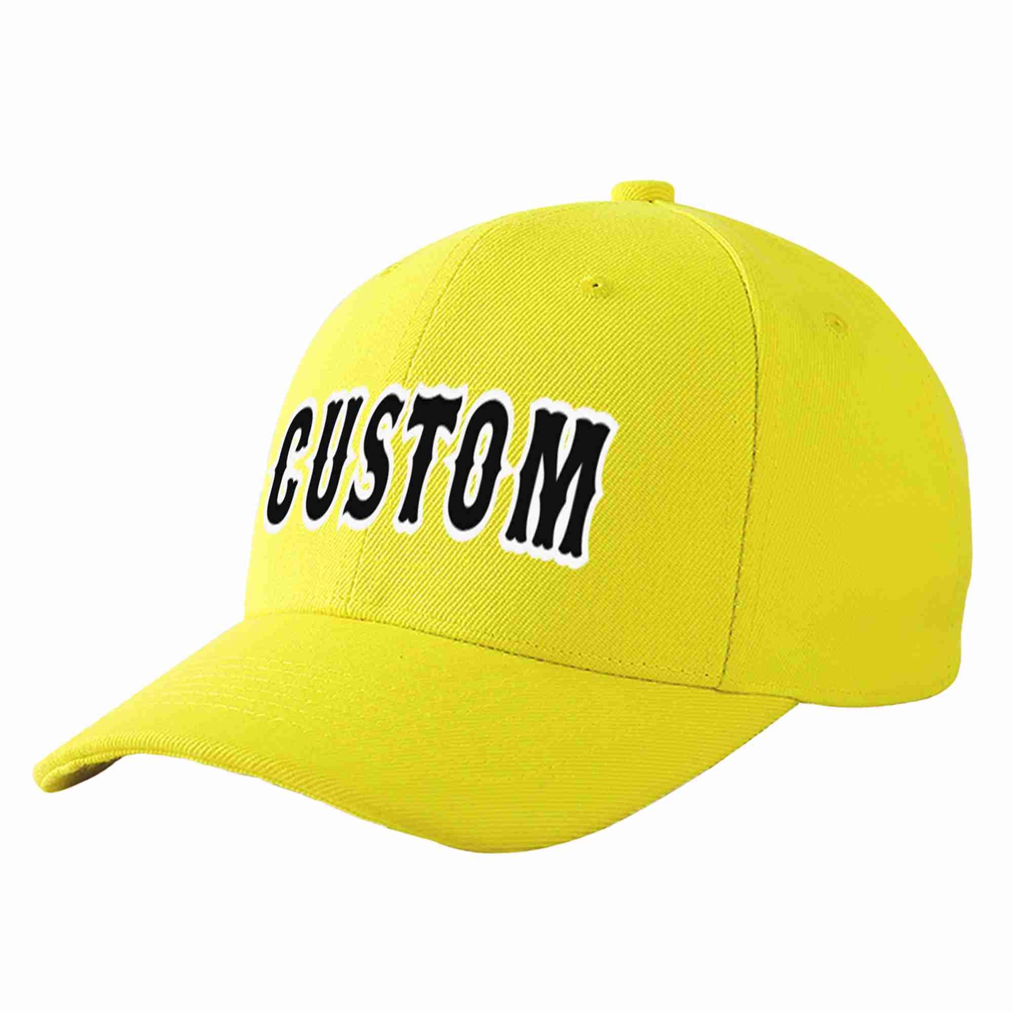 Conception personnalisée de casquette de baseball de sport incurvée jaune noir-blanc pour hommes/femmes/jeunes