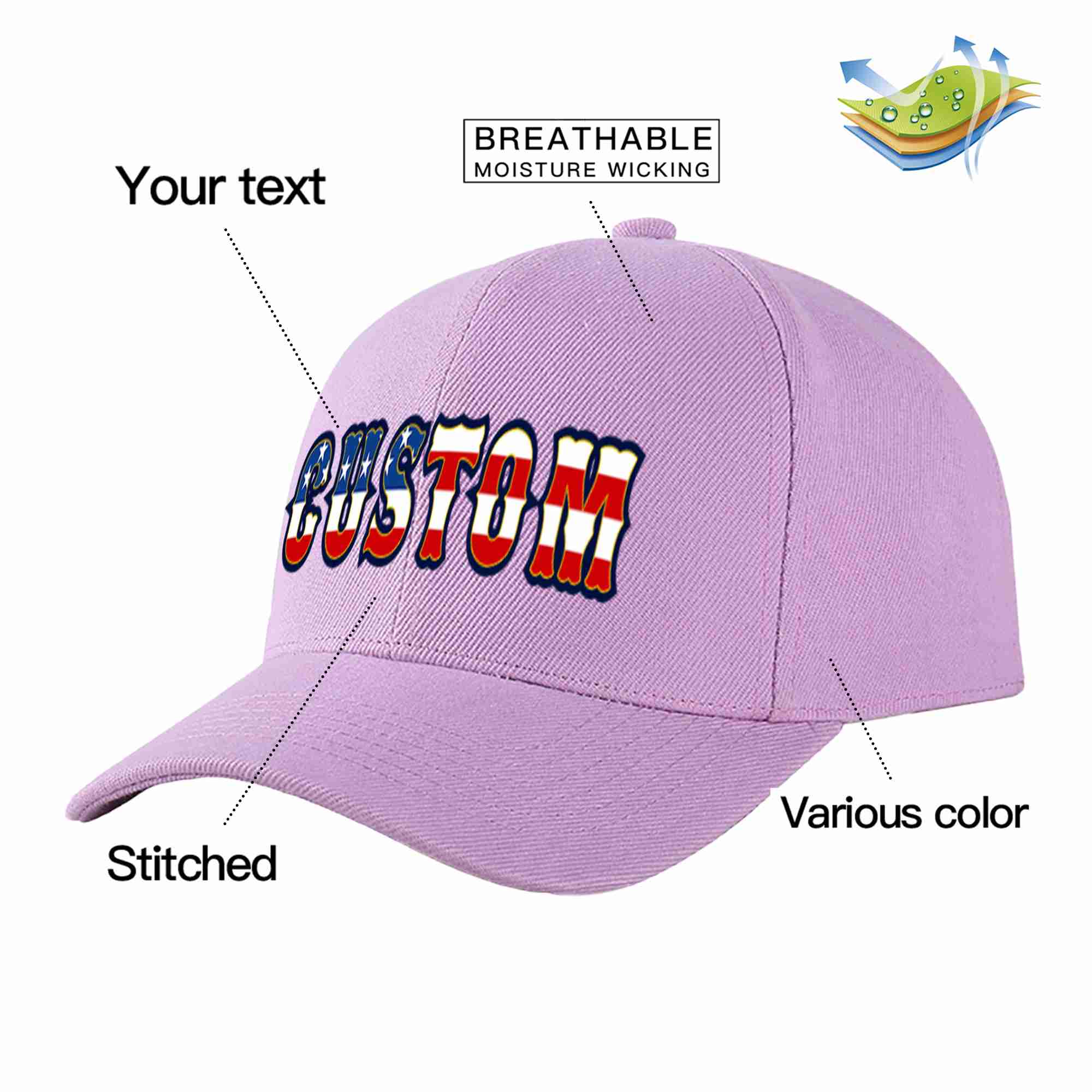 Custom Light Purple Vintage USA Flag-Gold Curved Eaves Sport Baseball Cap Design for Men/Women/Youth