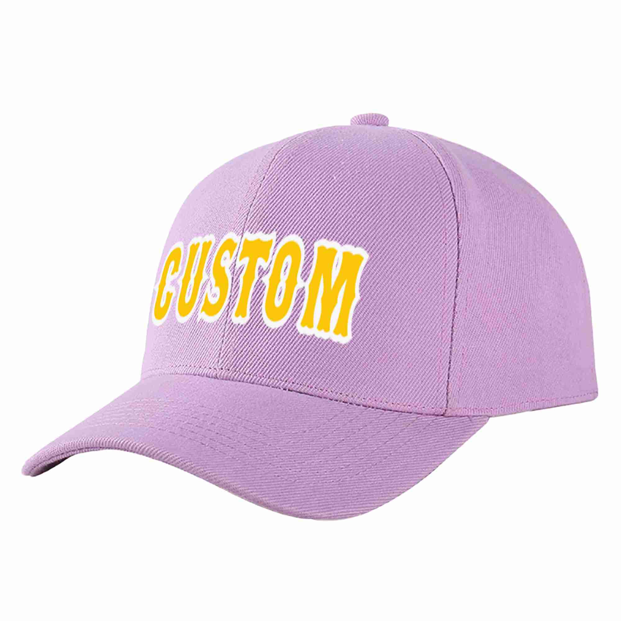 Conception personnalisée de casquette de baseball de sport incurvée violet clair or-blanc pour hommes/femmes/jeunes