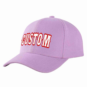 Custom Light Purple White-Red Curved Eaves Sport Baseball Cap Design for Men/Women/Youth