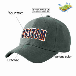 Custom Dark Gray Navy-Orange Curved Eaves Sport Baseball Cap Design for Men/Women/Youth