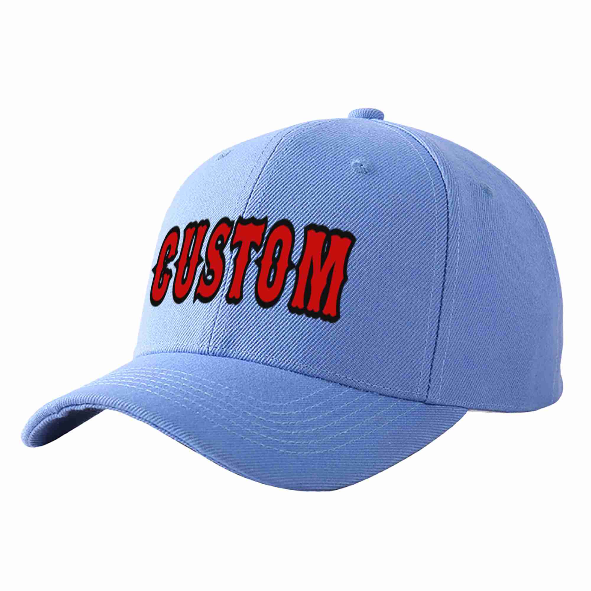 Custom Sky Blue Red-Black Curved Eaves Sport Baseball Cap Design for Men/Women/Youth