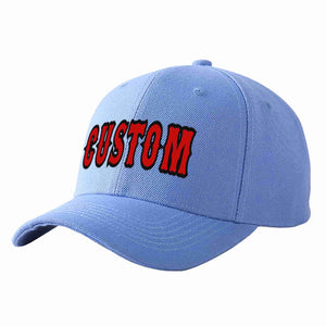 Conception personnalisée de casquette de baseball de sport incurvée bleu ciel rouge-noir pour hommes/femmes/jeunes