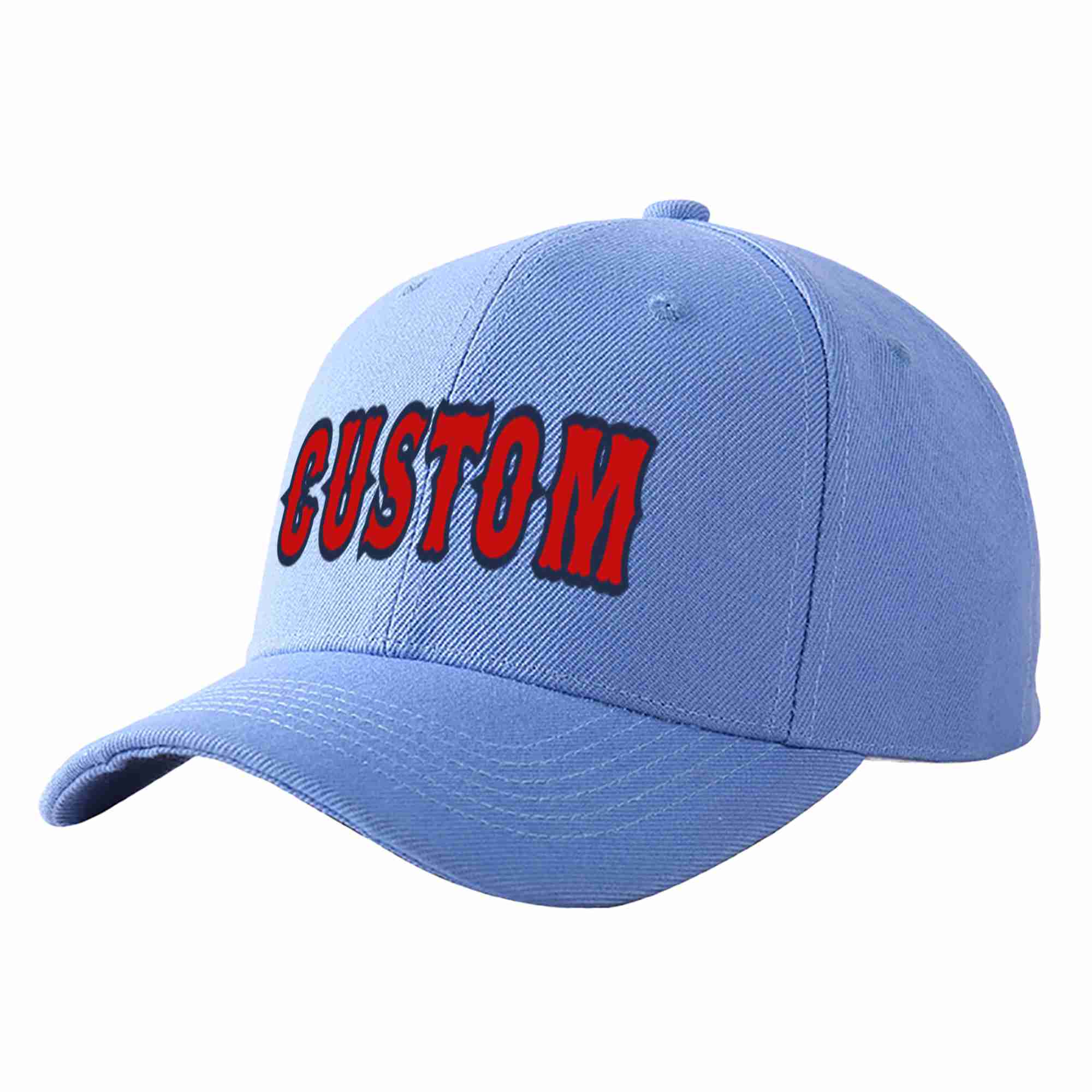 Custom Sky Blue Red-Navy Curved Eaves Sport Baseball Cap Design for Men/Women/Youth