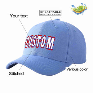 Conception personnalisée de casquette de baseball de sport courbée bleu ciel blanc-royal pour hommes/femmes/jeunes