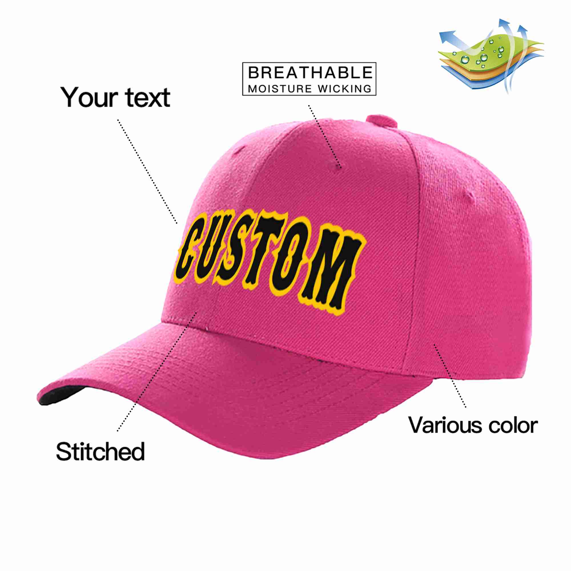 Custom Rose Red Black-Gold Curved Eaves Sport Baseball Cap Design for Men/Women/Youth