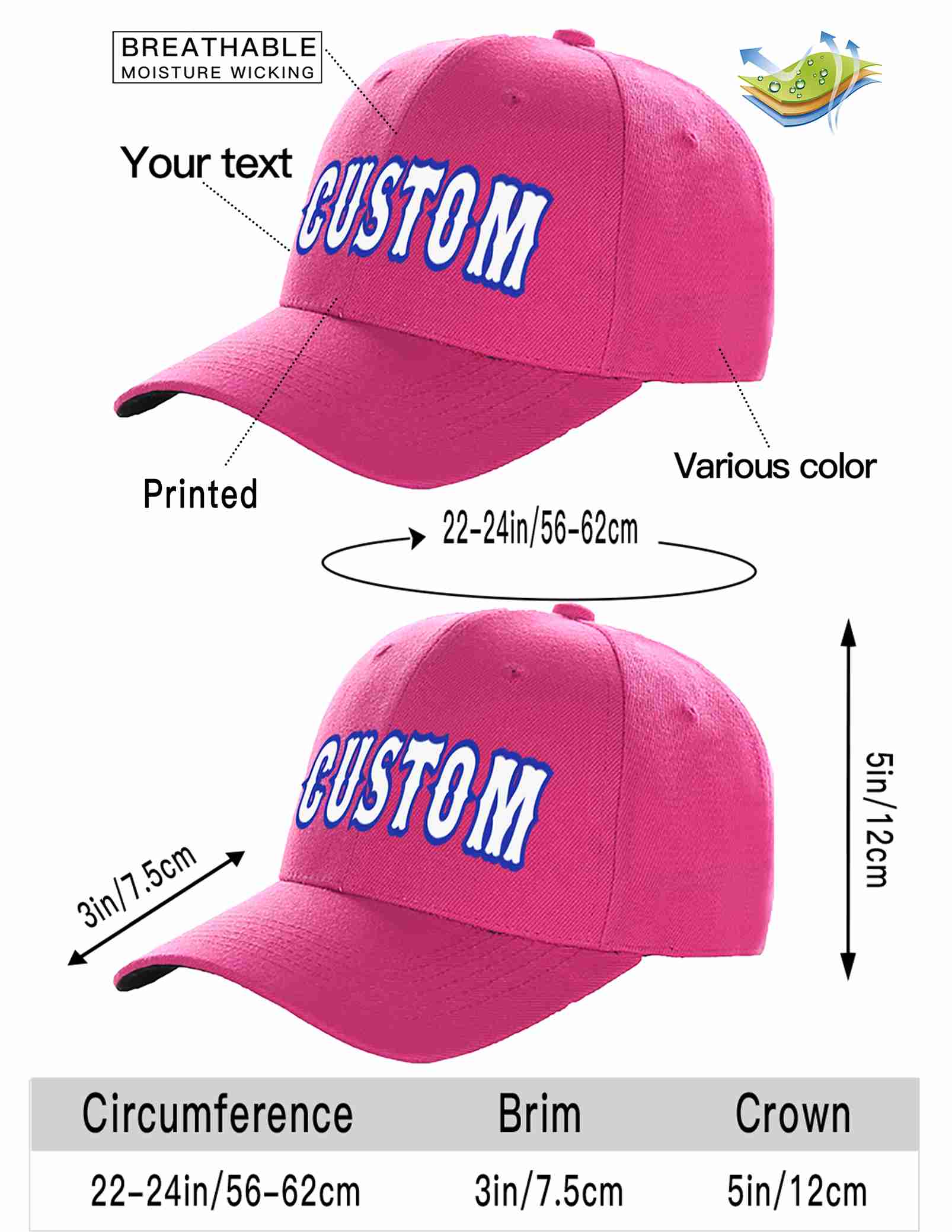 Custom Rose Red White-Royal Curved Eaves Sport Baseball Cap Design for Men/Women/Youth