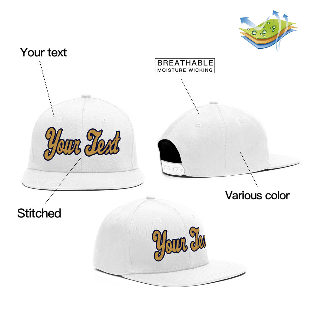 Custom White  Gold Casual Sport Baseball Cap