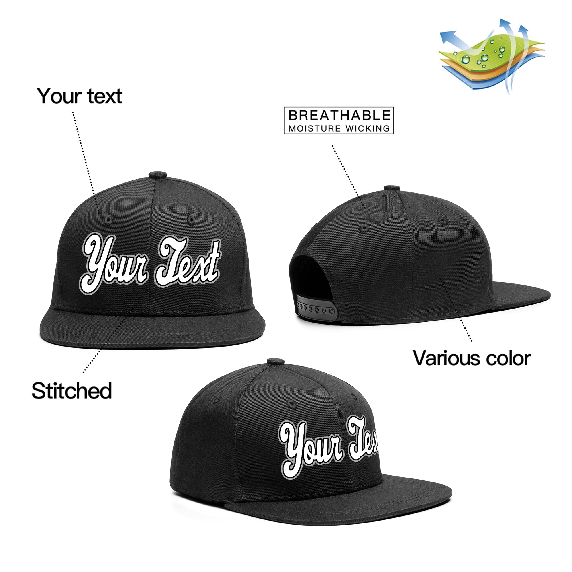 Custom Black White-Grey Casual Sport Baseball Cap