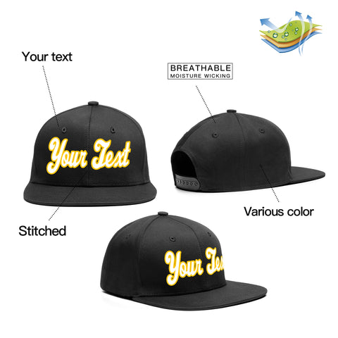 Custom Black White-Yellow Casual Sport Baseball Cap