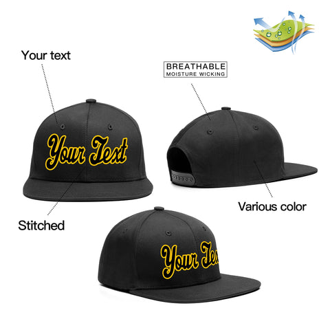 Custom Black Yellow-Black Casual Sport Baseball Cap