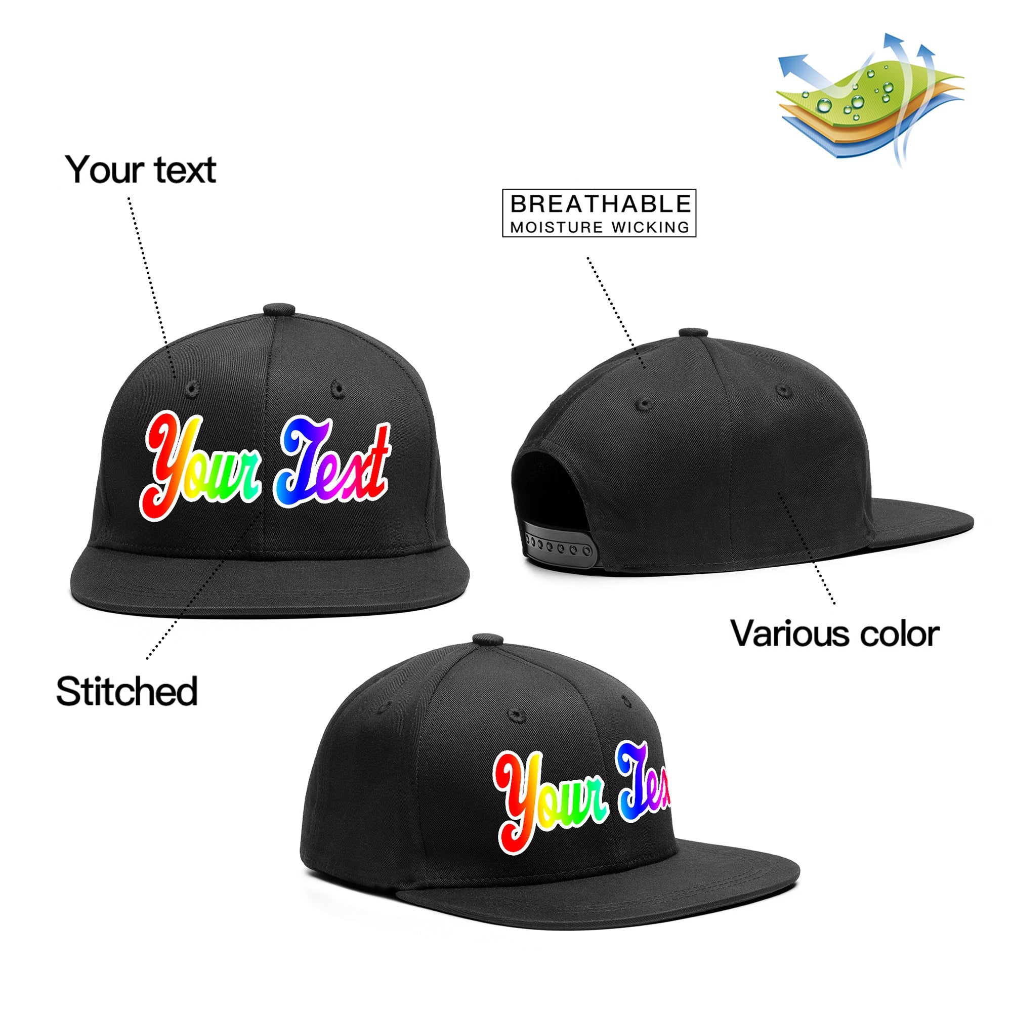 Custom Black Gradient Casual Sport Baseball Cap