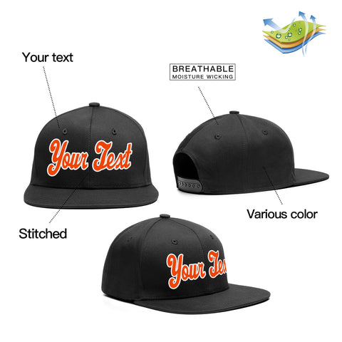 Custom Black White-Orange Sport Baseball Cap