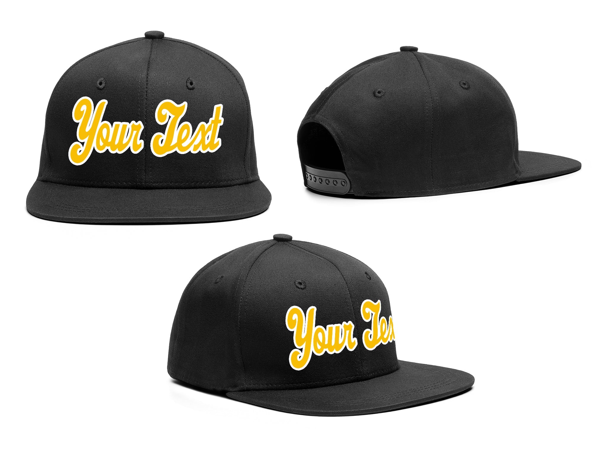 Custom Black White-Yellow Sport Baseball Cap