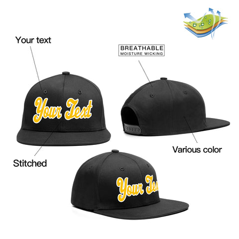 Custom Black White-Yellow Sport Baseball Cap
