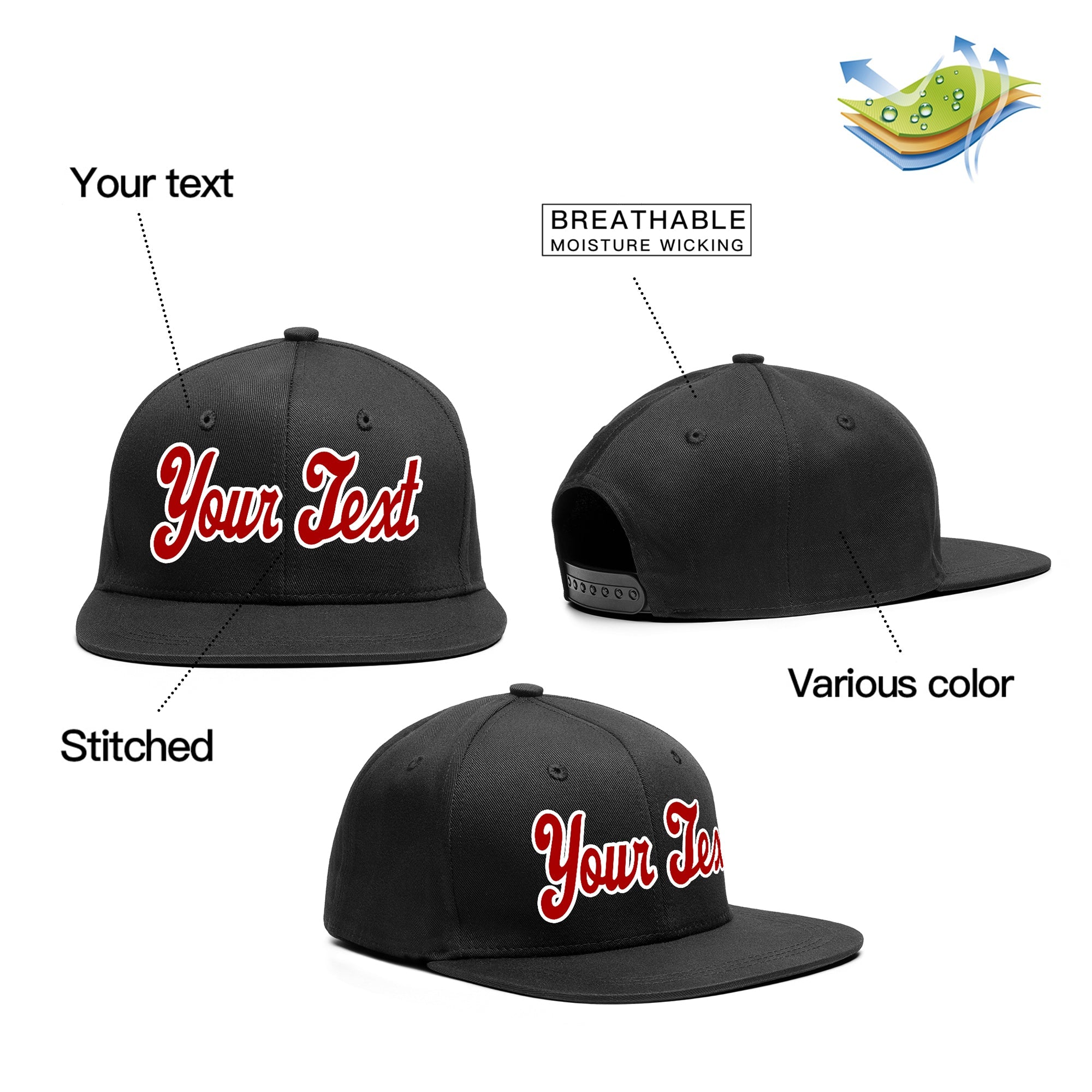 Custom Black Red-White Casual Sport Baseball Cap