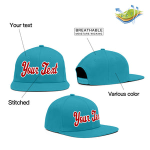 Custom Aqua White-Red Casual Sport Baseball Cap