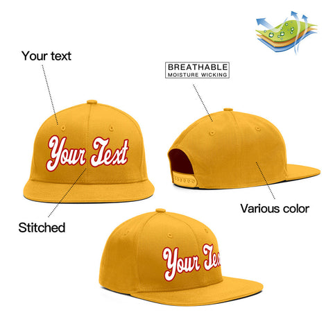 Custom Yellow White-Red Casual Sport Baseball Cap