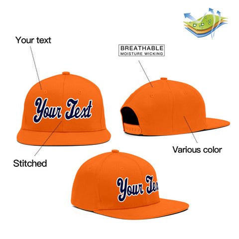 Custom Orange White-Navy Casual Sport Baseball Cap